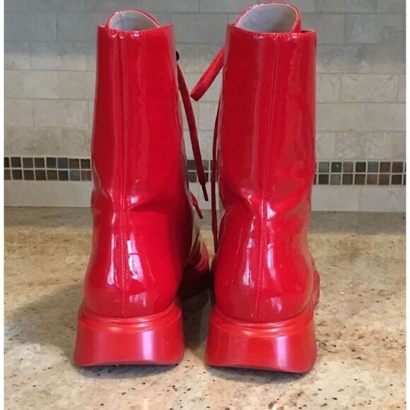 Stuart Weitzman McKenzee Red Patent Leather Lace Up Combat Boots Women’s size 7 - Picture 6 of 11